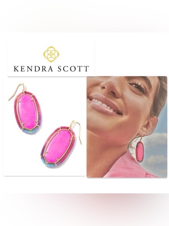 Kendra Scott Jewelry - NWT [Kendra Scott] Elle Threaded Gold Drop Dangle Earrings in Hot Pink Mix